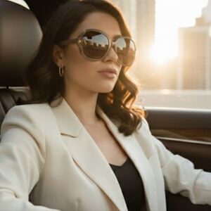 Coach Christina Turnlock Taupe Silvertone Case Cleaning Cloth Oversized Aviator